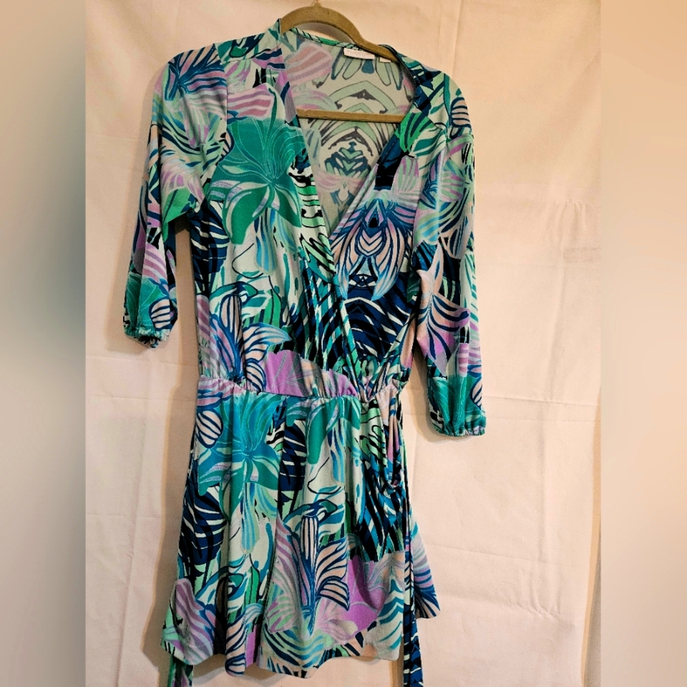 Colorful Leaf Print Wrap Romper